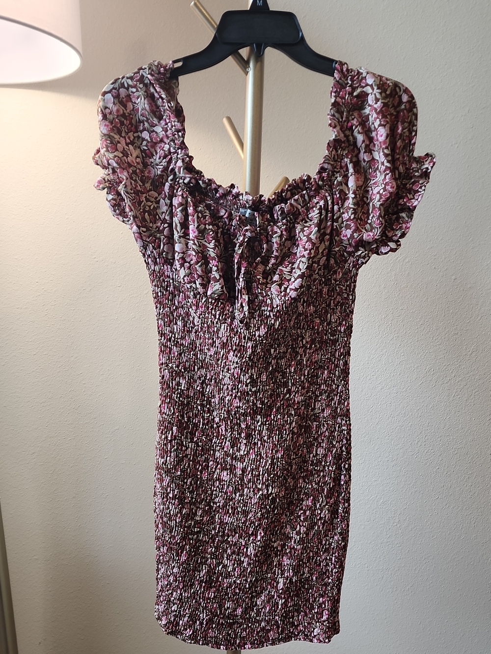 Haute Monde Floral Smocked Mini Dress in Pink and Brown